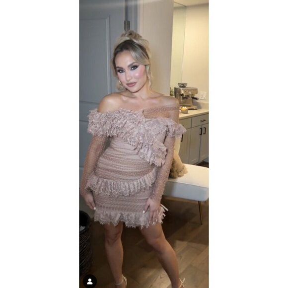 HOUSE OF CB Sorrel Tulle Asymmetric Minidress in Blush Size Small - Picture 11 of 13